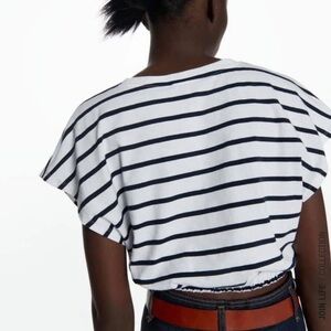 Zara navy & white striped cropped tshirt. Size small